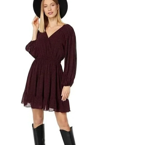 MADEWELL Size M Long Sleeve Floral Peasant Dress In CABERNET Red - Picture 1 of 10